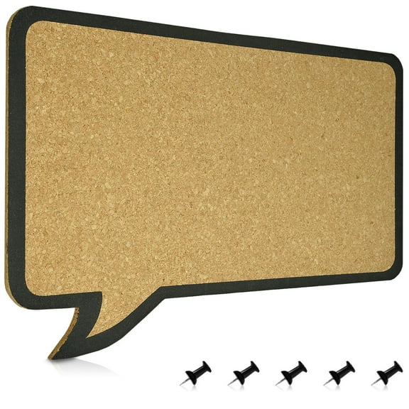 Navaris Cork Board Bulletin Board - Rectangular Speech Bubble Design 11 x 17 in, Includes 5 Pins - Message Noticeboard Memo Shape Display Pinboard