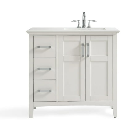 Wyndenhall M 36 Inch Left Offset Bath Vanity In White With Wyndenhall M 36 Inch Left Offset Bath Vanity In White With Quartz Marble Top