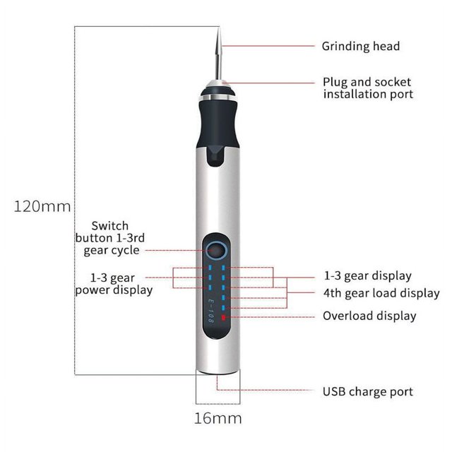 LOVEVER Stylo de Gravure Électrique Sans Fil USB Rechargeable Outil de Gravure DIY Micro Stylo de Gravure pour Bois Œuf Bijoux Métal Pierre Réglage à 3 Vitesses Protection contre la Surchauffe