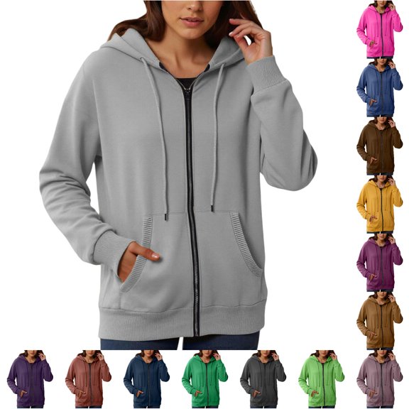 Daznico Womens Full Zip Hooded Sweatshirt Jacket Long Ribbed Relaxed Loose Soft Pullover Coat with Ribbed Side Pockets Casual Outerwear,XXL