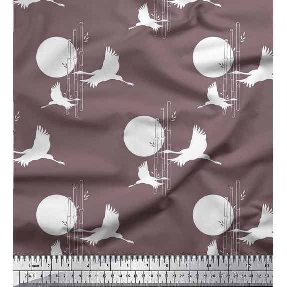 Soimoi Cotton Duck Fabric Bamboo Tree,Moon & Stork Bird Decor Fabric Printed Yard 42 Inch Wide