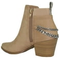 thumbnail image 3 of Soda Women Ankle Boots Elastic Side Zipper Zip-Up Chain Booties Block Heel Pointy Toe Que-S Wheat Beige 7, 3 of 3