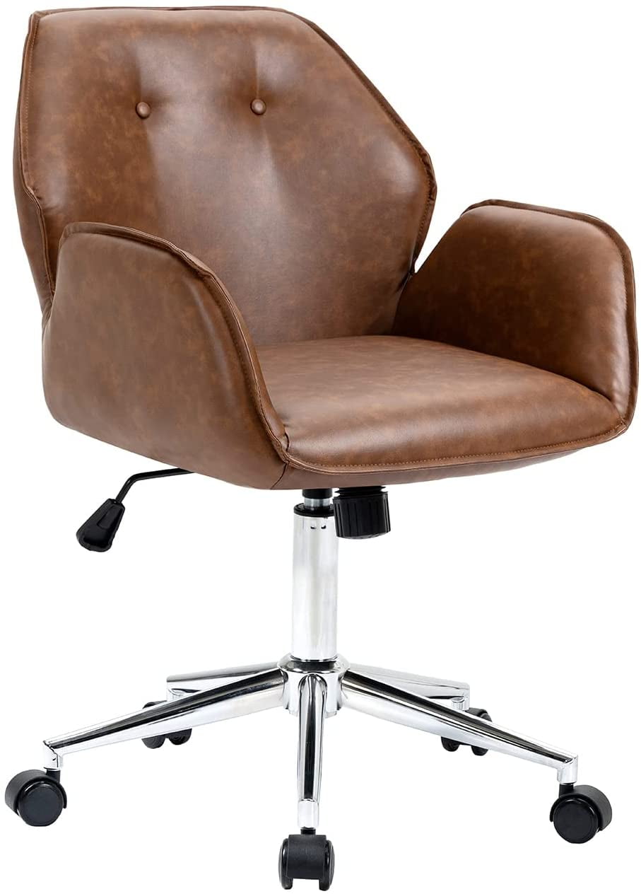 Modern Home PU Faux Leather Office Lounge Chair, Ergonomic Mid Back