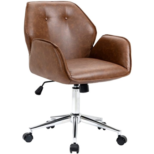 Modern Home PU Faux Leather Office Lounge Chair, Ergonomic Mid Back