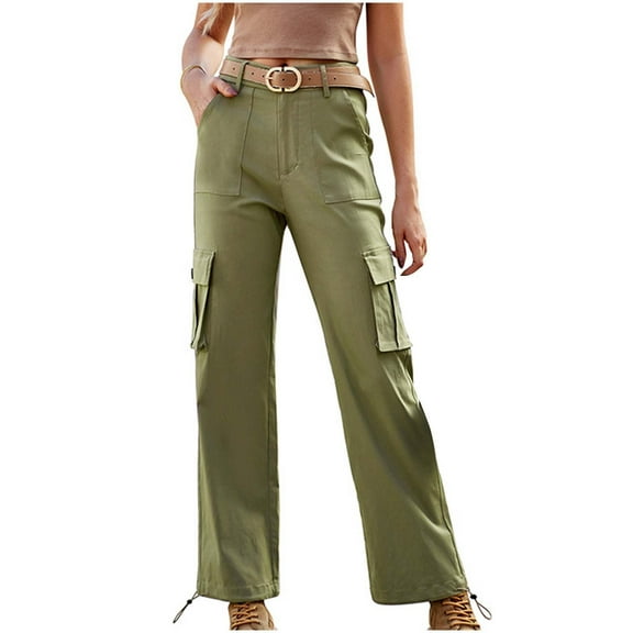 Odeerbi Solid Color Cargo Pants for Women 2025 Fashion Solid Color Elastic Waisted Pocket DrawstringFull Length Pants Olive Green