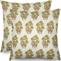 Mustard Yellow Floral Block Print Pillow Covers 20x20 Set of 2 Chinoiserie Flower Leaves Outdoor Decorative Throw Pillows Farmhouse Pillowcases Linen Cushion Case Decor for Home Sofa Couch Bed