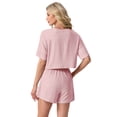 thumbnail image 5 of MINTREUS Womens Pajama Sets Striped Print Crew Neck Short Sleeve Tee and Side Split Shorts Lounge Set Cute Pj Sets, 5 of 8