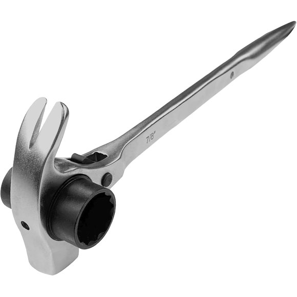 UTAH-3/4"×7/8" Scaffold Ratchet Wrench,Multifunctional Spud Ratchet Podger Wrench,Double Ended Socket Scaffold Wrench with Claw Pry Bar and Hammer Function, Length 310mm,Silver