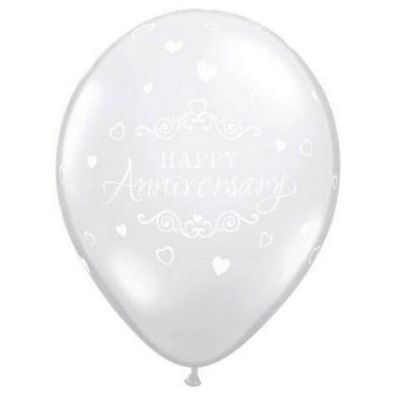 LOONBALLOON (50x Pcs) Silver Anniversary Balloons, 11″ ANNIVERSARY CLASSIC HEARTS - DIAMOND CLEAR