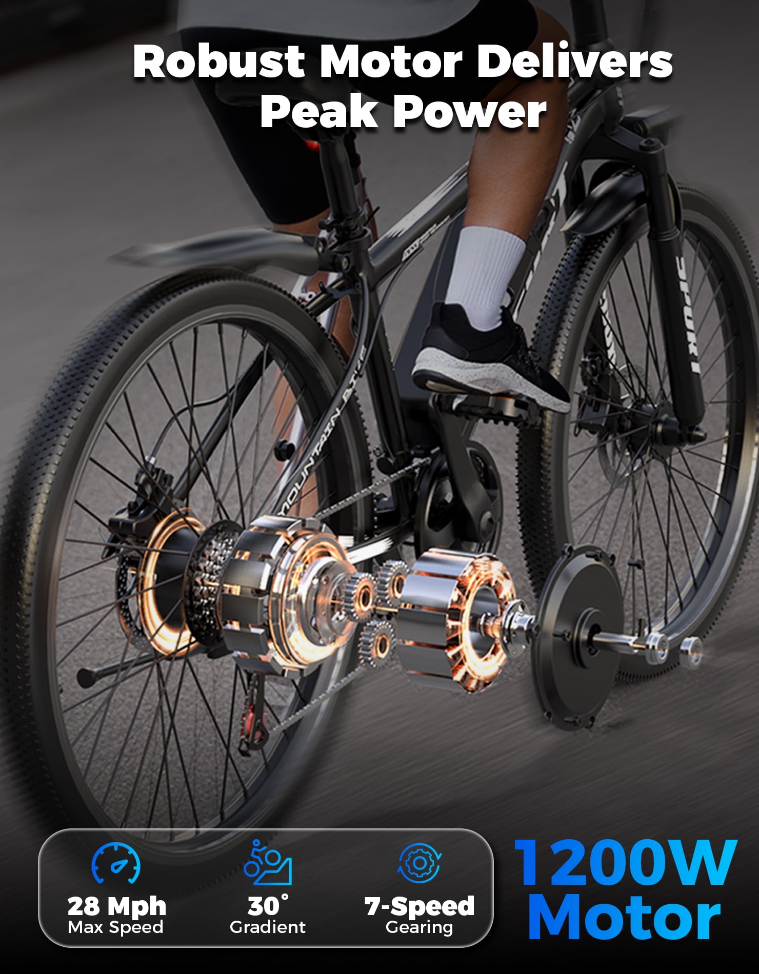 PostJoy Electric Bike, 1200W Peak Motor,26" Tire 55 Miles 25MPH Commuting Electric Mountain Bike,48V10A 480Wh Battery Electric Bicycle for Adults 7 Speed