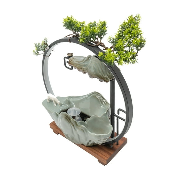 Dwellnix Water Fountain LED Tabletop Indoor Fake Plants Waterfall Zen Decor W Mist
