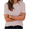 thumbnail image 2 of QQAMB T-Shirts for Women Casual Strip Printed Crewneck Short Sleeve Blouse T-Shirts Summer Trendy Tee Tops Pink XL, 2 of 6