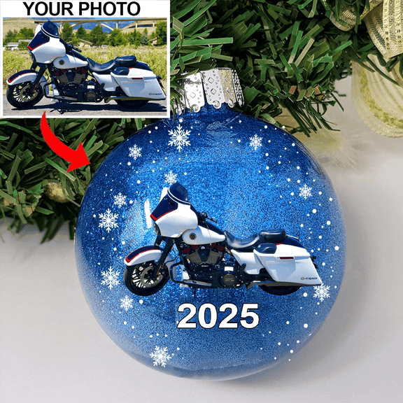 Personalized Photo Motorcycle Lovers Glitter Plastic Ornament, Motorcycle Christmas tree decor