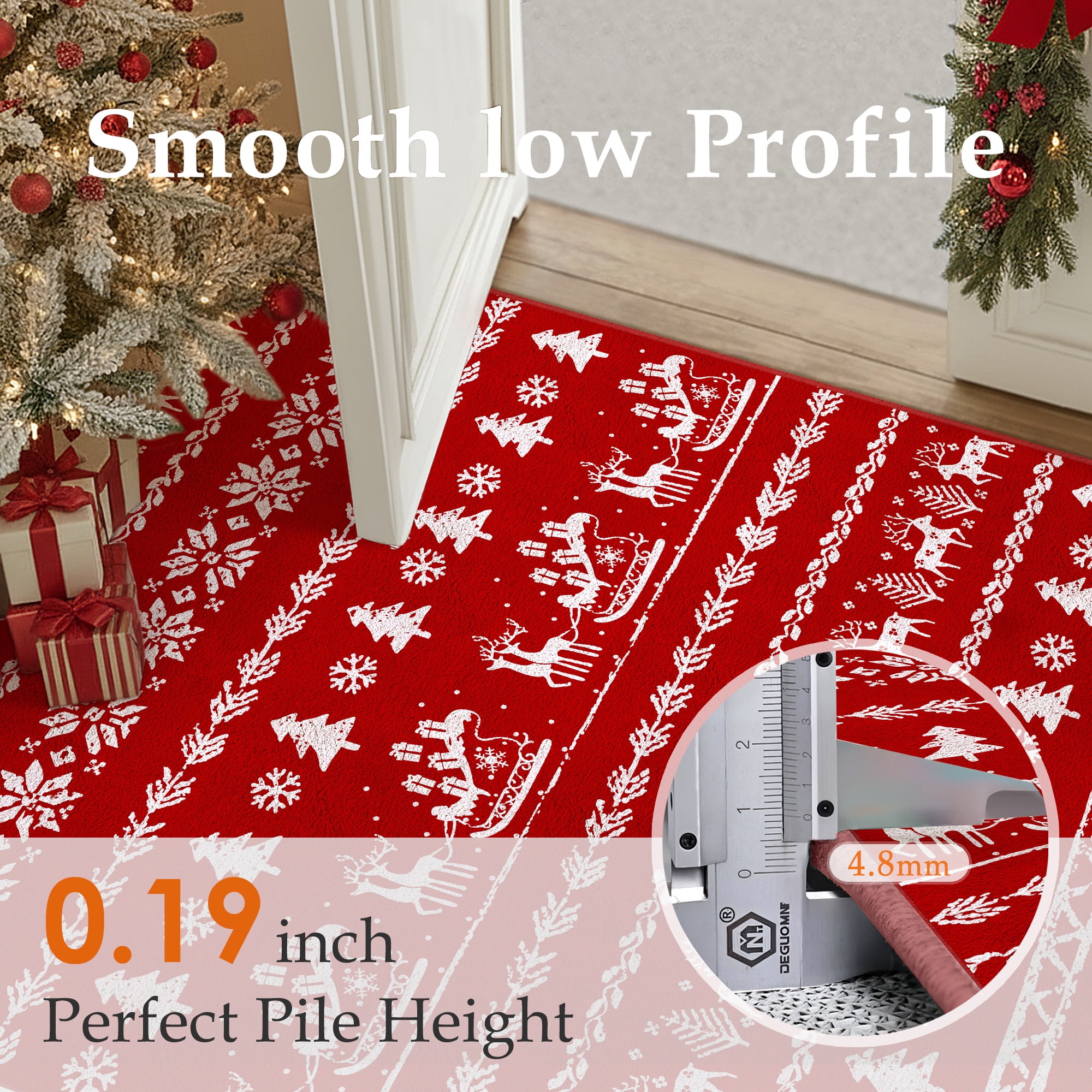 BERTHMEER 2'X3' Christmas Area Rug Christmas Rugs for Indoor Entryway Entrance Kitchen Soft Machine Washable Non-slip Rug,Red