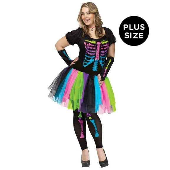 Fun World Funky Punk Bones Skeleton Halloween Fancy-Dress Costume for Adult, Women's Plus XL