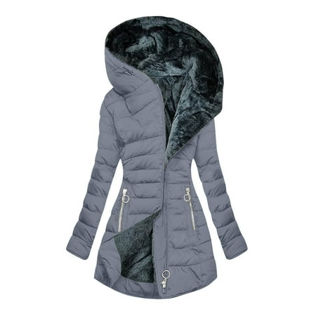 HAPIMO Women s Trendy Long Coats Comfy Long Sleeve Full Zip Hooded Jacket Coat Solid Pocket Quilted Jacket Fall Winter Casual Warm Outerwear Gray XXXXXL