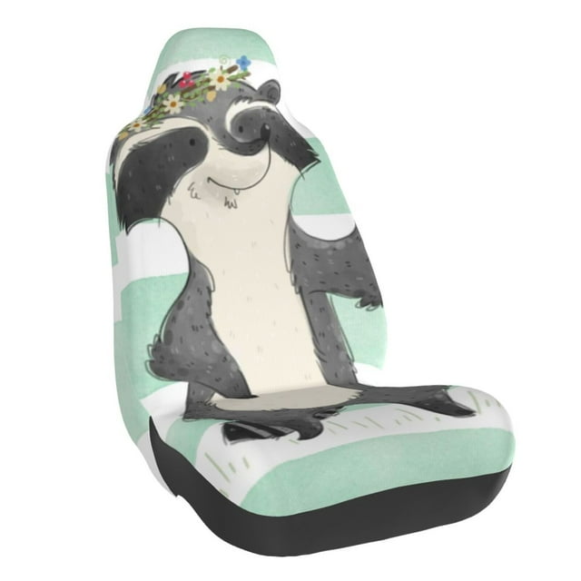 Wukai Cute Raccoon Full Set Car Seat Covers with Soft Padding Universal Auto Front Seats Protector and Cushion Mat