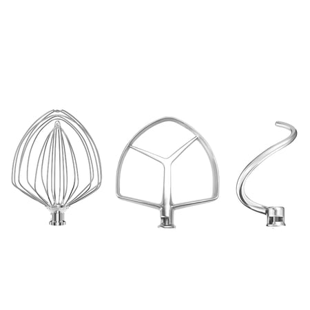Spiral Dough Hook, Flat Beater & Whisk Set for KitchenAid 7 Qt Bowl-Lift Mixers – Stainless Steel Replacement Attachments, Dishwasher Safe