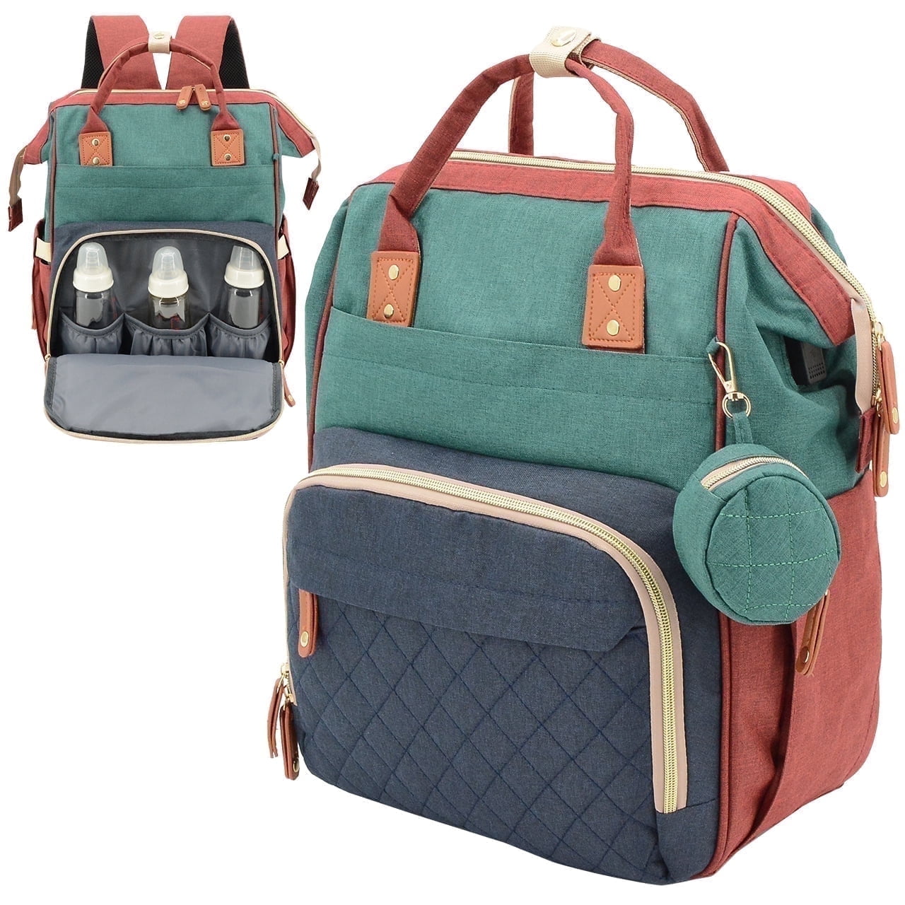 DERSTUEWE Baby Diaper Bag Backpack, Diaper Bag for Dad Mom , Insulated Milk Bottle Pockets, Pacifier Case, Large Diaper Bag for Travel (Colorful)