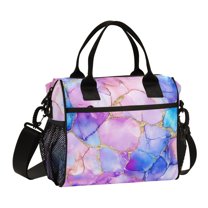 FORMRS Insulated Lunch Bag Unisex Large Capacity with Shoulder Strap, Pastel Pink Marble Pattern