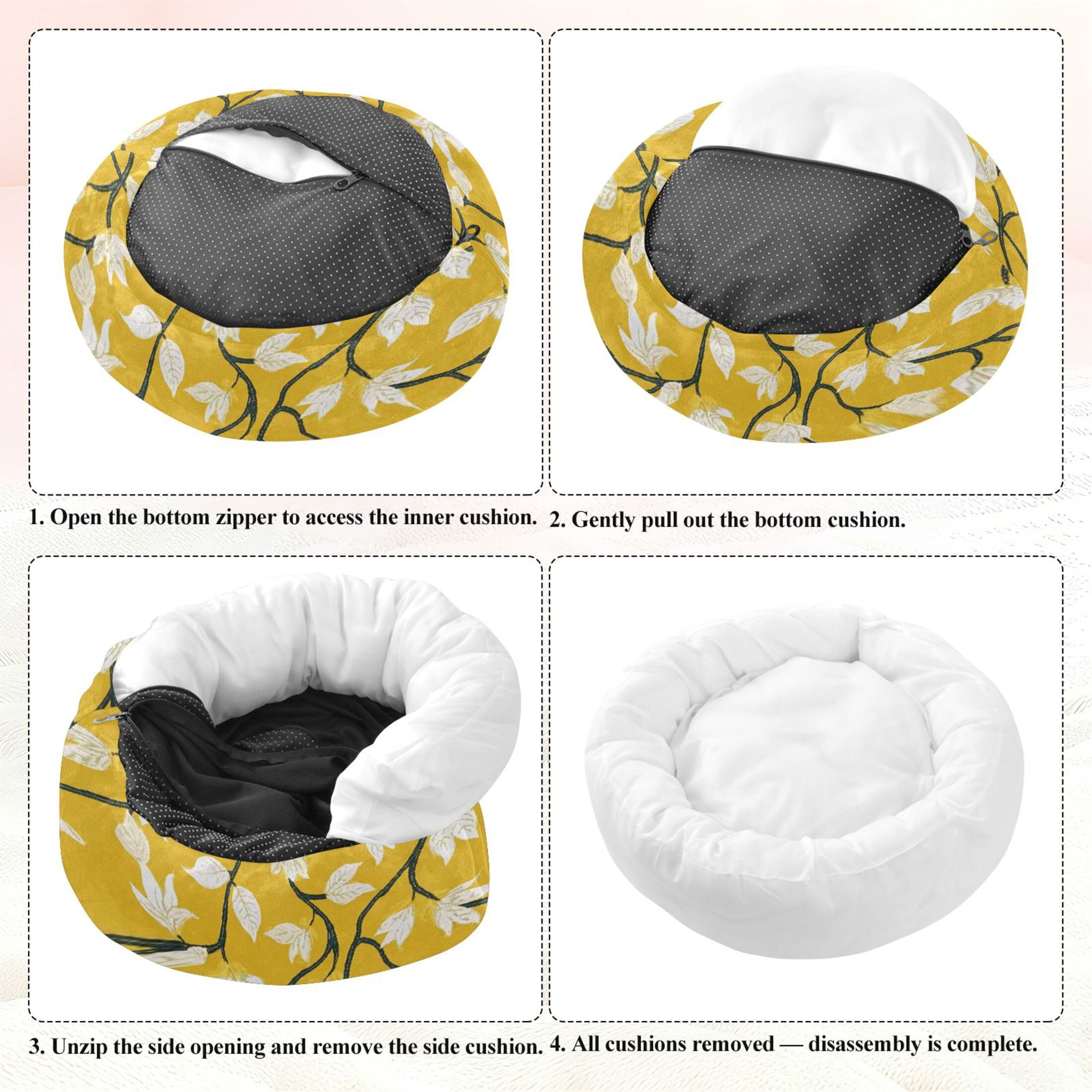 Iauyy Pet Couch Donut Cat Bed for Indoor Cats/Small Dogs Washable & Machine with Non-slip Bottom Calming Cat Furniture, Vine Leaves (S)