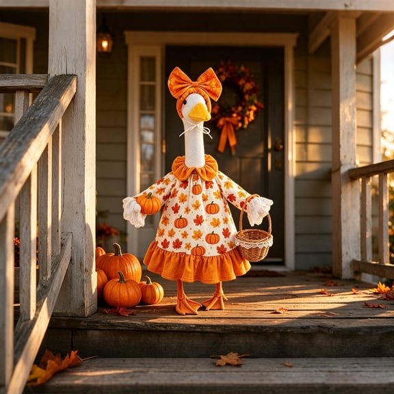 Fall Porch Goose Costume, Pumpkin Dress Goose Outfit for 23" Lawn Statue Yard Decor