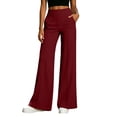 thumbnail image 2 of Miluxas Women's High Waist Seamed Wide Leg Pants Tummy Control Business Casual Loose Trousers with Pockets Summer Pants for Daily Outings Wine, 2 of 9