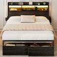Satifur Queen Size LED Light Bed Frame with Storage Shelf and USB Ports