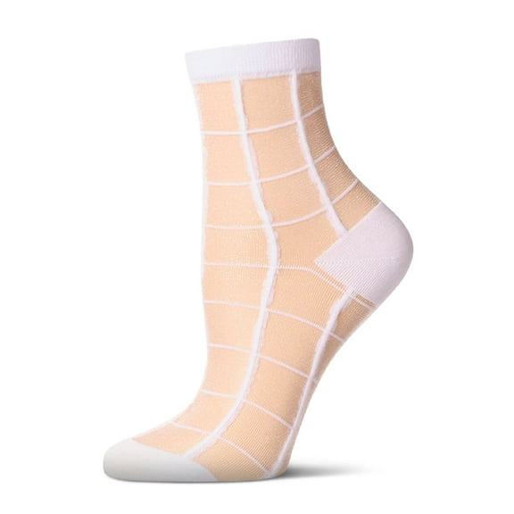 MeMoi Cheery Checker Sheer See-Through Ankle Socks - Womens - Female, 9-11, White