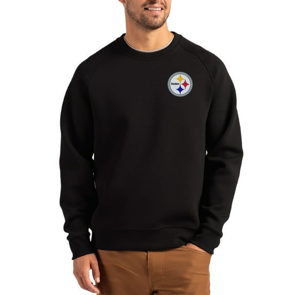 Men's Cutter & Buck Black Pittsburgh Steelers Primary Logo Roam Recycled Raglan Pullover Sweatshirt