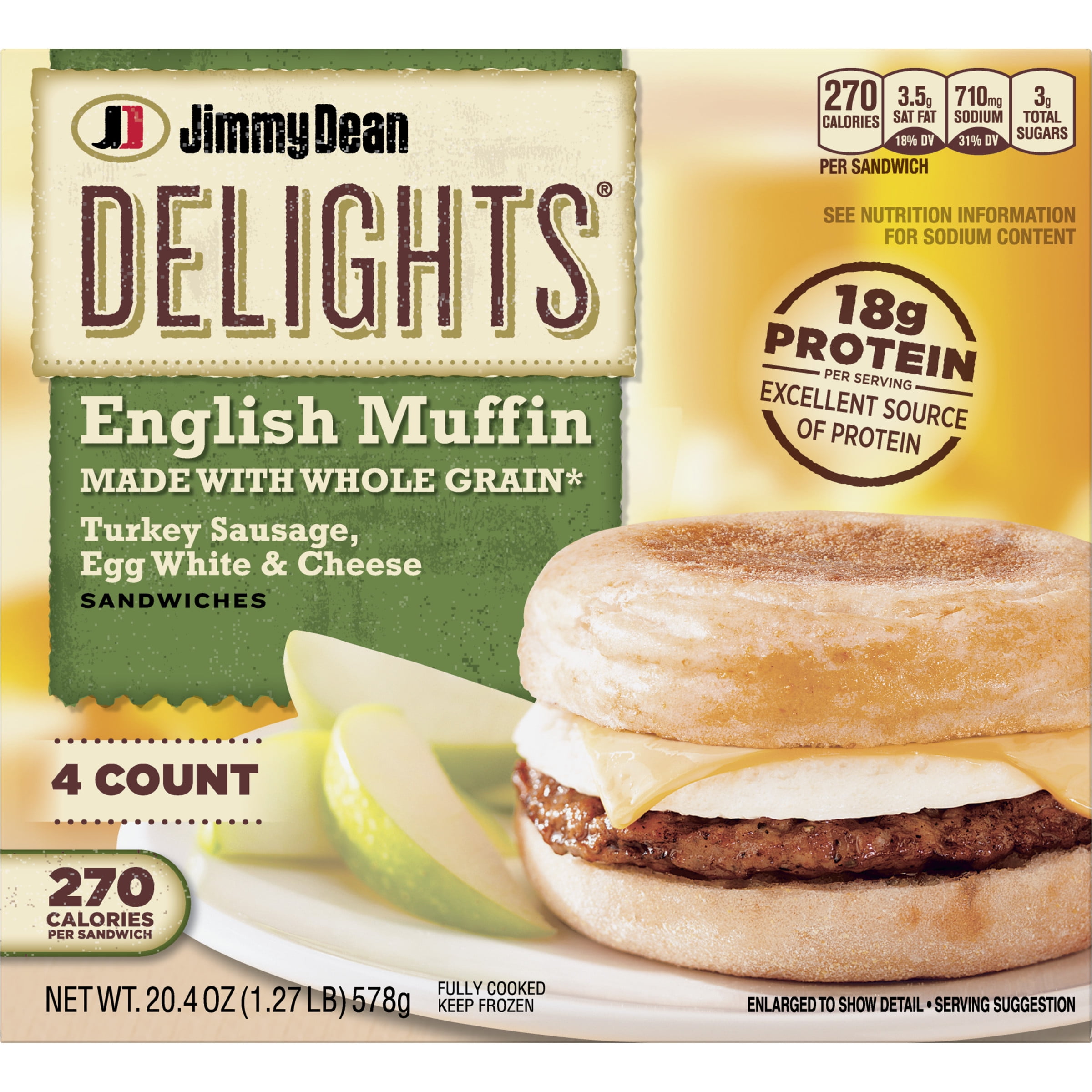 Jimmy Dean Delights® Turkey Sausage, Egg White & Cheese English Muffin Sandwiches, 4 Count