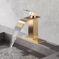 thumbnail image 4 of Cobbe Single Hole Low Arc Bathroom Faucet – Brushed Gold Waterfall Design with Deck Plate, 1-Handle, 4 of 9