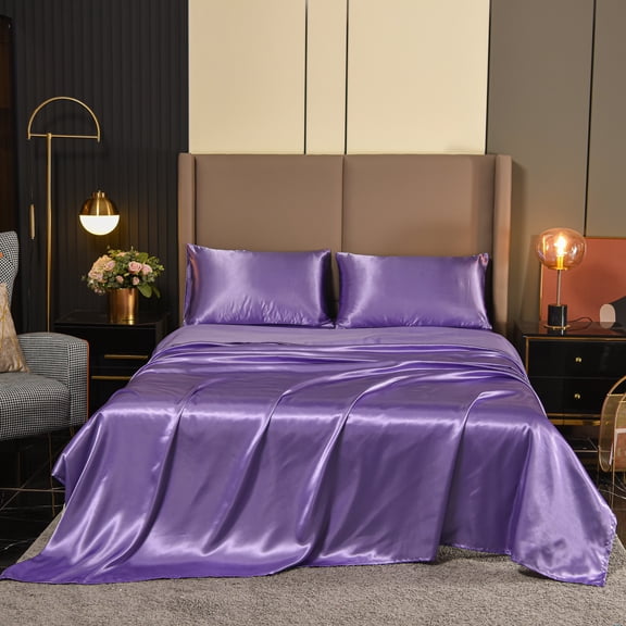 NTBED Satin Sheets Queen Lavender Luxury Silky Bed Sheets 1800 Microfiber Sheet Set 4 Pcs