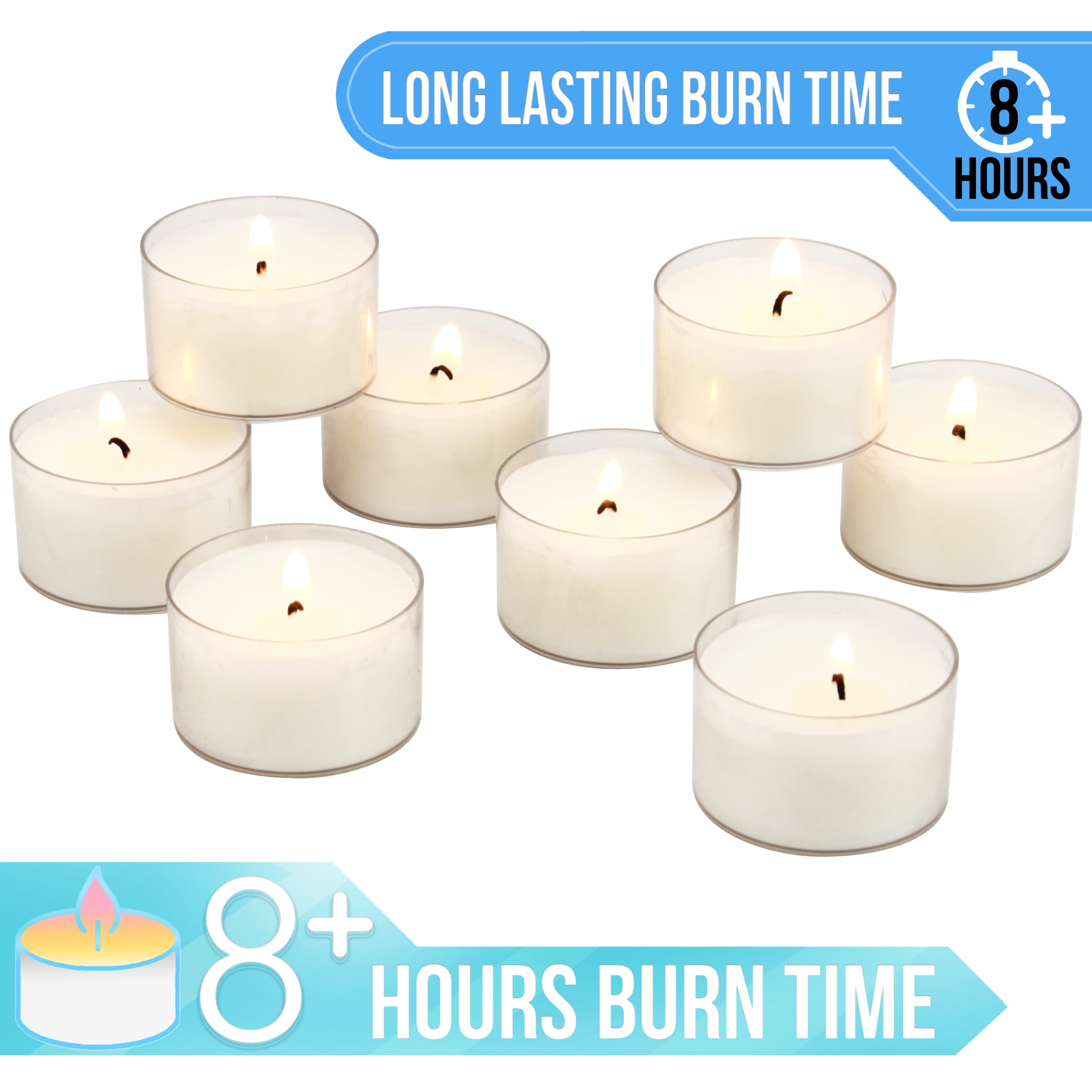 Stonebriar Unscented Long Burning Clear Cup Tea Light Candles 6 to 7 Hour 