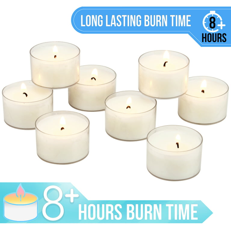 5 Hours Burn Time White Unscented Tea Lights in Clear Plastic Cups - Case of 125