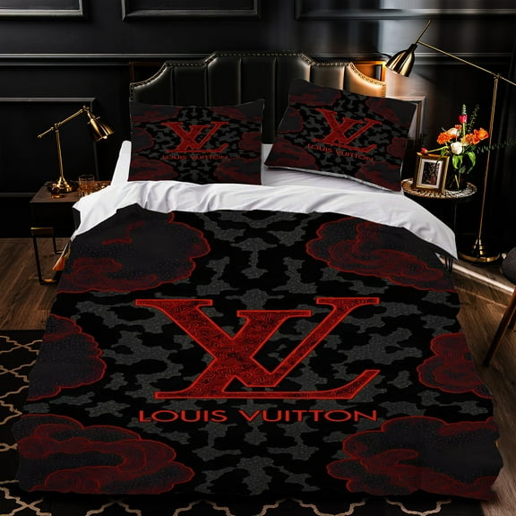 Luxurious 3-Piece Duvet Cover Set - Bold Red on Black Background Stylish Bedding for Modern Bedrooms