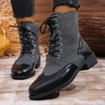 thumbnail image 4 of Lovzfmll Boots for Women, Lace Up Denim Boots, Low Heel Round Toe Ankle Booties, Fashion Casual Fall Winter Shoes, 5.5, Black, 4 of 9
