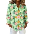 thumbnail image 2 of Minjewel Women's Casual Hawaiian Print Button Down Shirt Long Sleeve with Collar Floral Design Top for Spring Summer Fashion Beach Party Outfit,Green,L, 2 of 6
