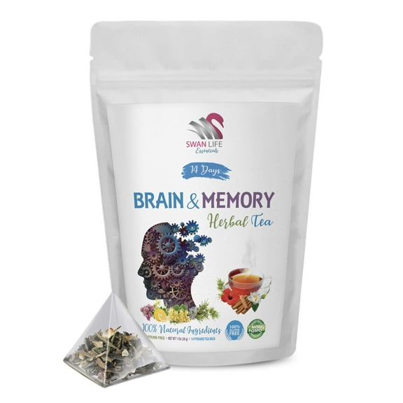 Tea for focus and brain boost - BRAIN & MEMORY HERBAL TEA 14 days - Lions Mane Mushroom memory boosting Tea, Cordyceps Mushroom, Green Tea, Ginger Root, Cinnamon, Chili Flake, Licorice Root