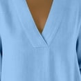 thumbnail image 4 of Womens Solid Color Maxi Dresses Casual Loose Fit V Neck 3/4 Sleeve A Line Linen Long Dress Light Blue, 4 of 7