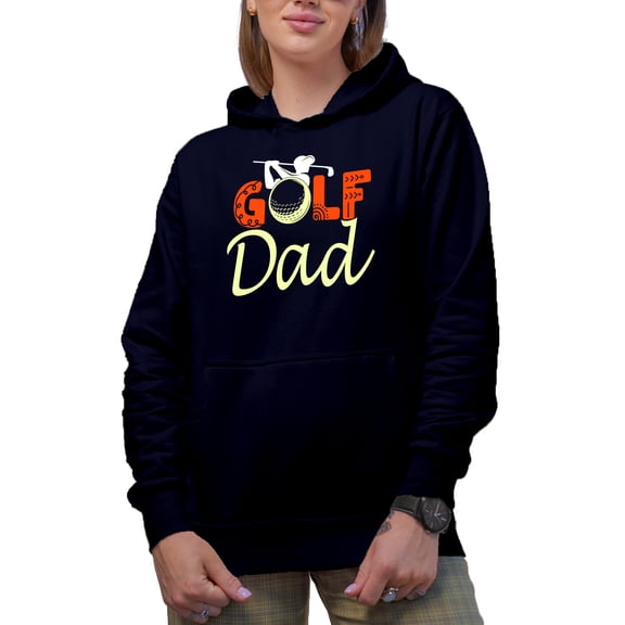 Golf Dad with a Man or Father Golf Player, Golfing or Golfer Themed Merch Gift, Navy Blue Hooded Sweatshirt or Hoodie, Medium