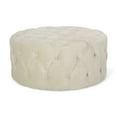 thumbnail image 1 of Orla Modern Glam Round Tufted Velvet Ottoman, Beige, 1 of 6