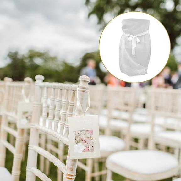 Raindrops White Fluffy Tulle Chair Cover with Bow Ties for Wedding and Baby Shower Decoration 2 Pieces