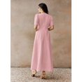 thumbnail image 4 of Pink Eyelet Lace Puff Sleeve A-Line Maxi Dress With Scalloped Neck, 4 of 7