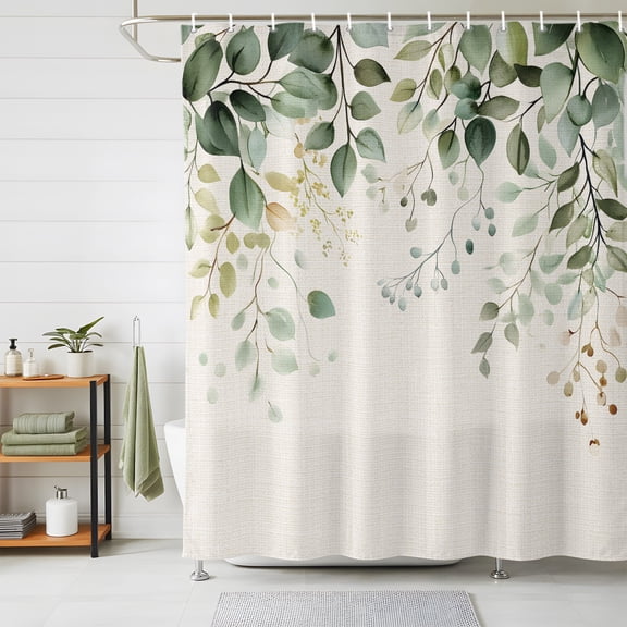 Shower Curtains for Bathroom, Sage Green Eucalyptus Waterproof Fabric Shower Curtain, Traditional Tree Branch Leaf Plant Decorative Bathroom Curtain for Bathtub, 72"x72", No Hooks Included