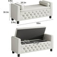 thumbnail image 2 of 55" Storage Bench Ottoman End of Bed Bench Bedroom Bench, Linen Upholstered Storage Bench Accent Bench with Arms, 2 Pillows for Bedroom,Living Room, Entryway, Beige, 2 of 5