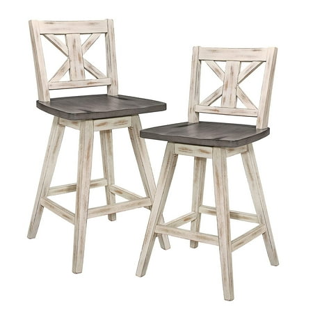 Homelegance Amsonia 24" Swivel Bar Counter Height Chair Stool, White (2 Pack)