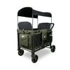 WONDERFOLD W4 4 Seater Multi-Function Quad Stroller Wagon with Removable Raised Seats and Slidable Canopy, Olive Green - DISPLAY ONLY