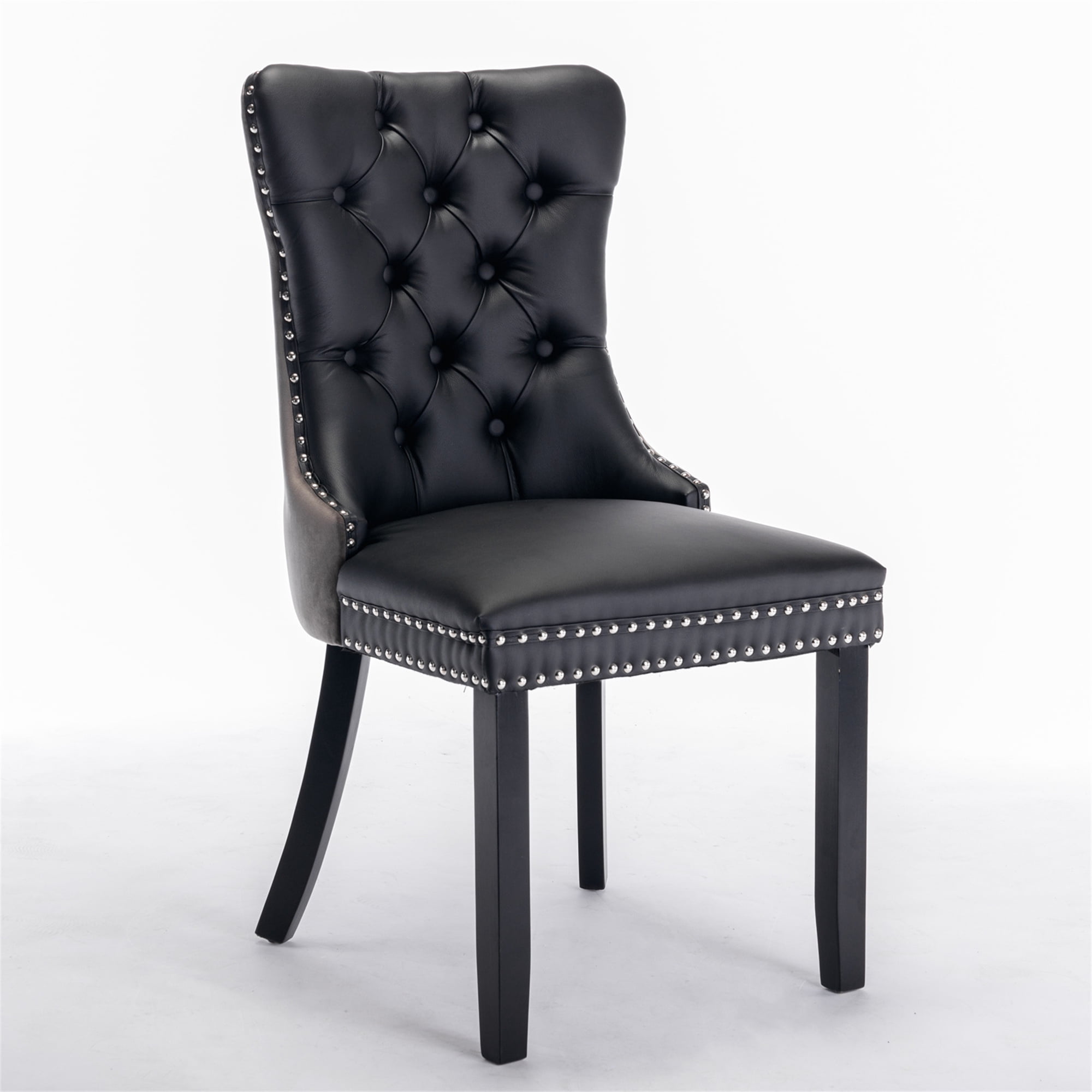 Miniyam Dining Chair Set of 2, High-end Tufted Contemporary PU and Velvet Upholstered, Black+Gray