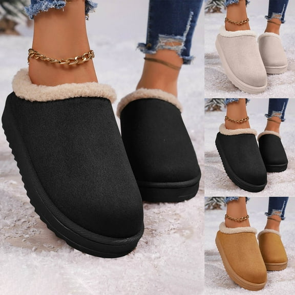 Winter Women Slipper with Thick Sole Round Toe Slip-on Warm Shoes Women's Casual Leisure Indoor House Slippers